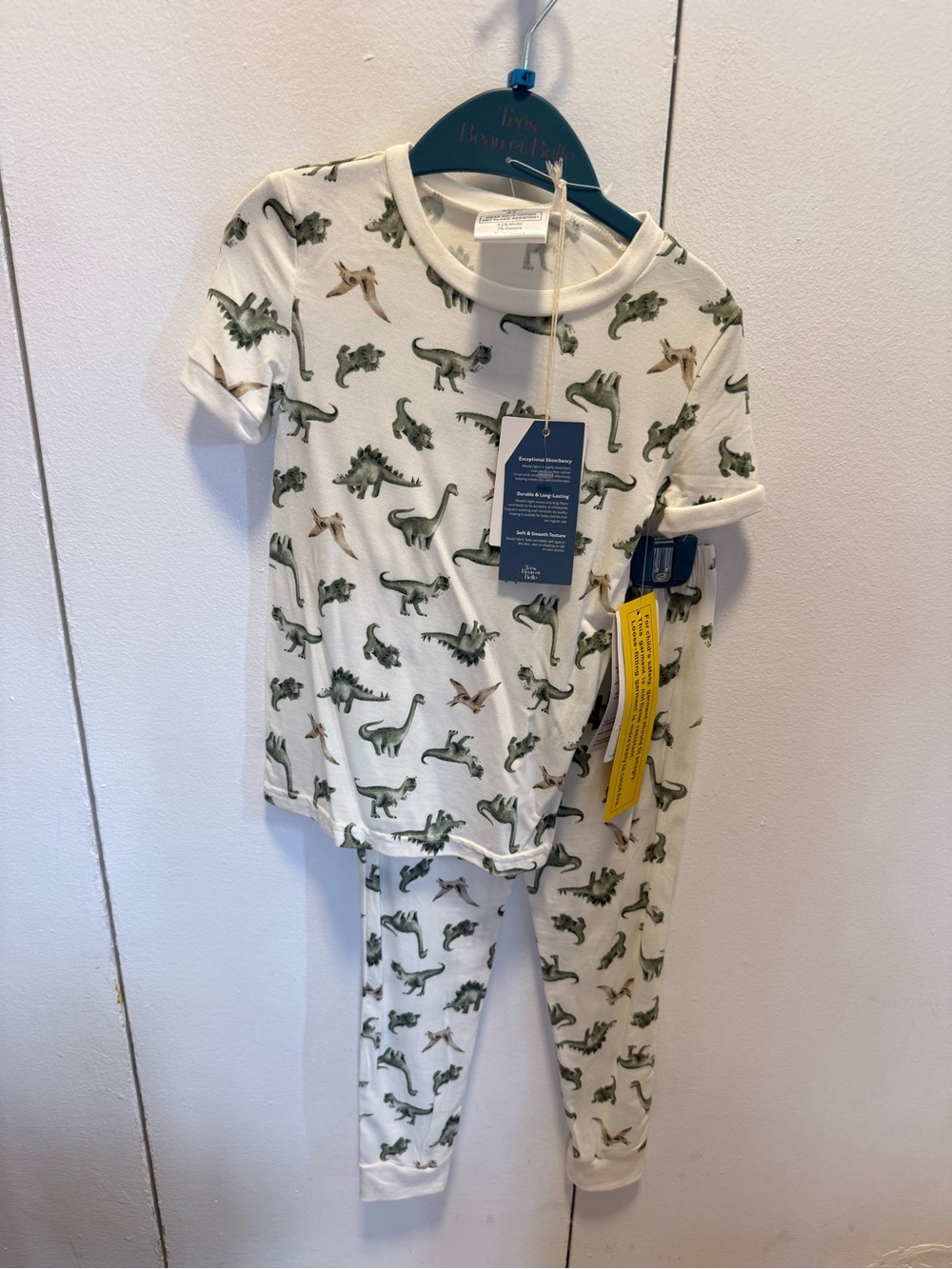 Kids Dinosaur Print Pajama Set - Cream & Green